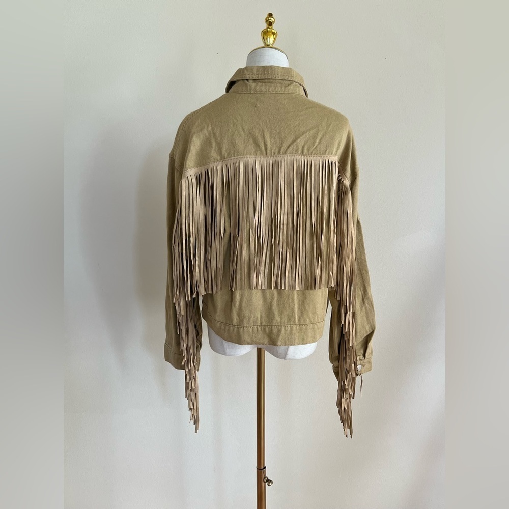 12th Tribe Tan Fringe Jean Jacket - Picture 3 of 9